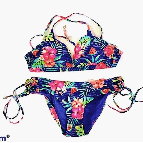 Heat Swimwear Sweet Escape Tropical Cross Back Triangle Bikini Top Size Small - Picture 10 of 13